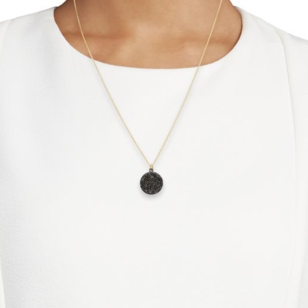NWT- LA SOULA Goldplated Sterling Silver & Black Diamond Circle Pendant Necklace